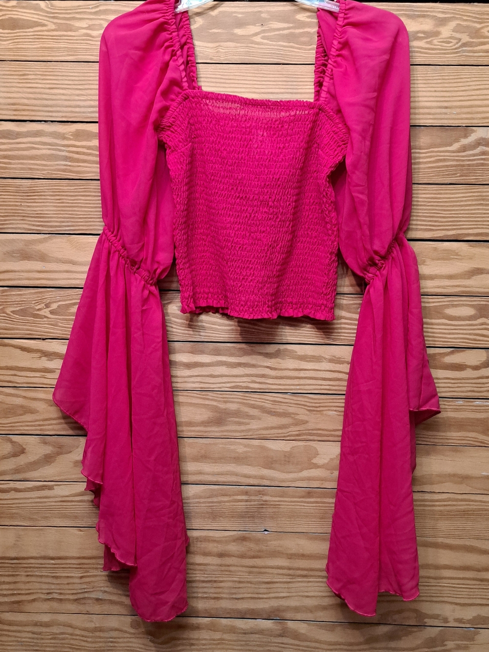 Live 4 Truth Fuchsia Smocked Square-Neck Crop Top with Flowing Bell Sleeves
